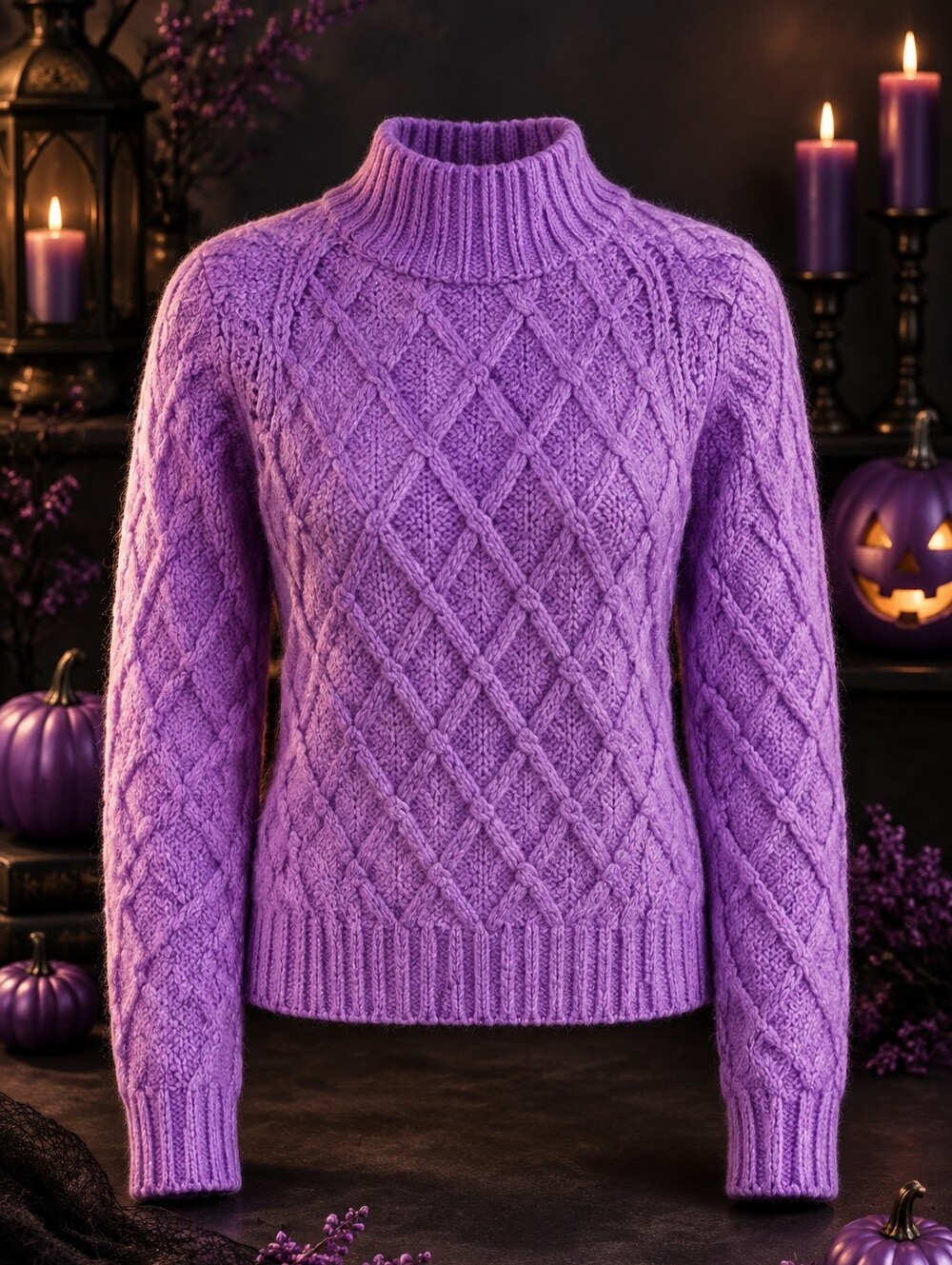 American Eagle Outfitters Purple Cable Knit Mock Neck Pullover Sweater Size S